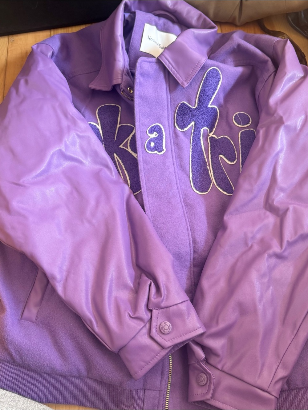 Purple Varsity Jacket with Script Logo